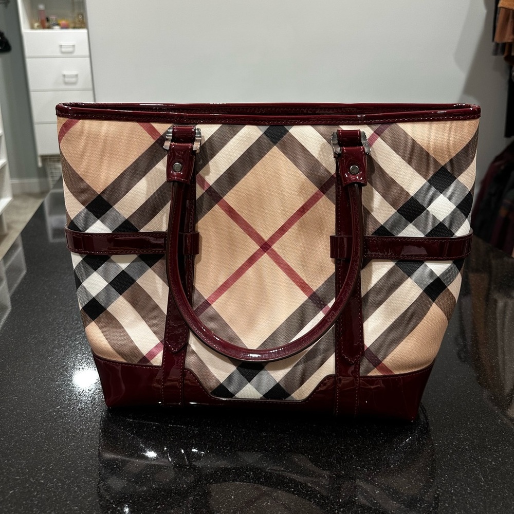 Burberry (Authentic) Leather Canvas Tote Handbag